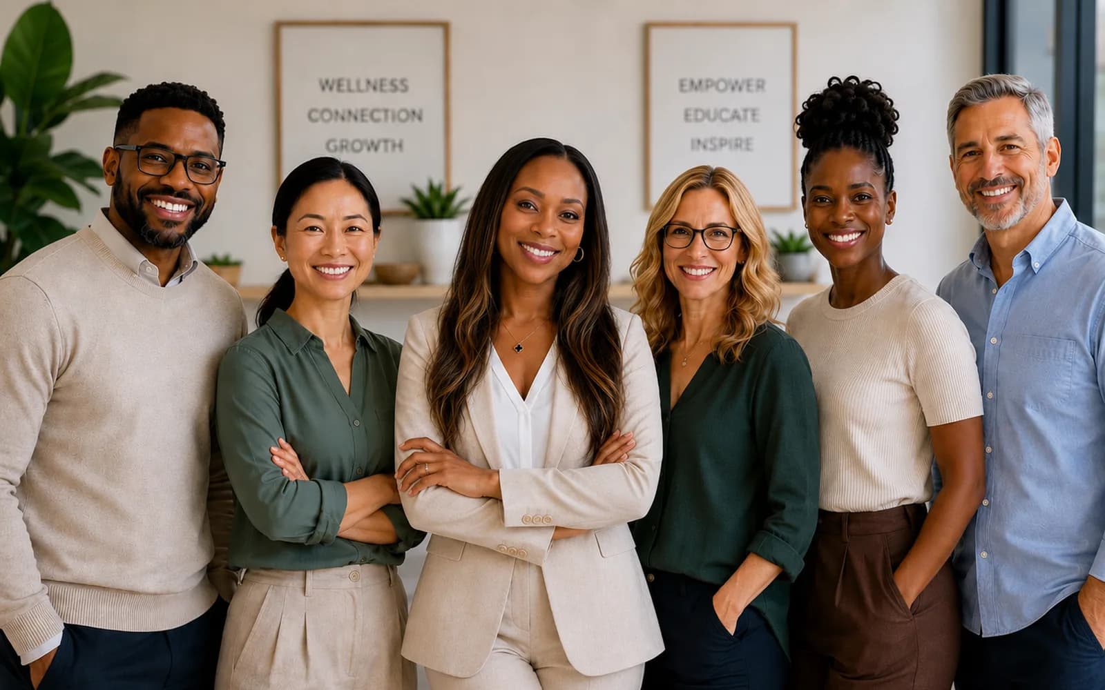 A group of friends and colleagues smiling together